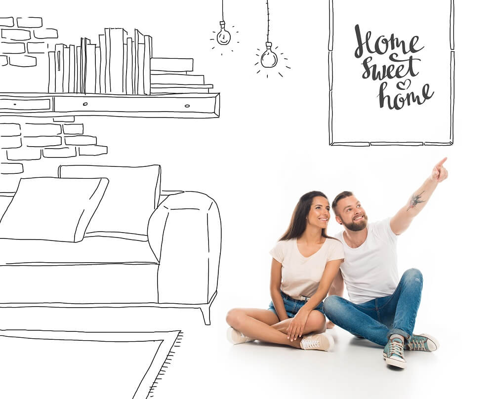 Pareja con piso nuevo eligiendo decoración