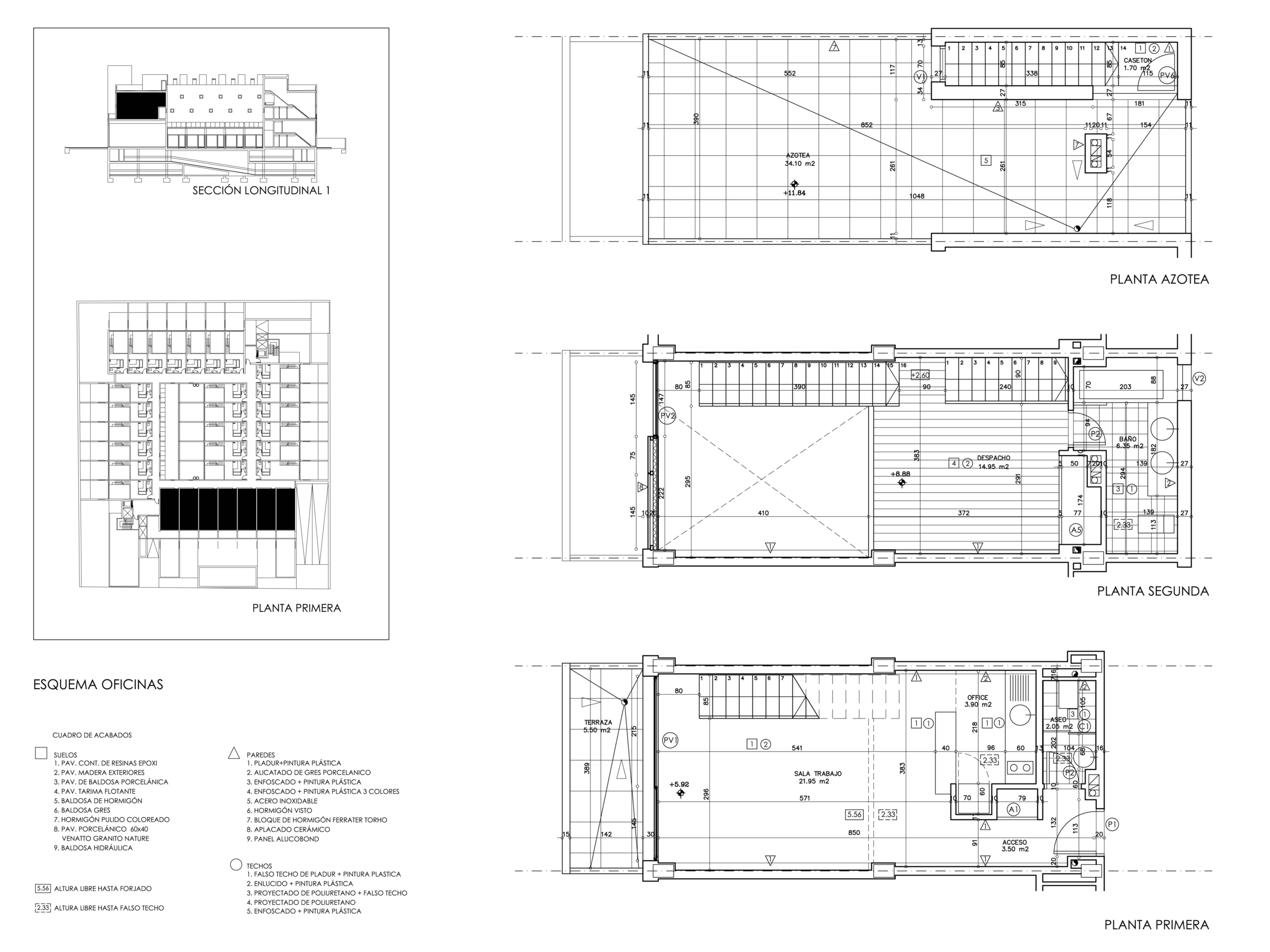 Plano de planta baja, planta alta y azotea del loft