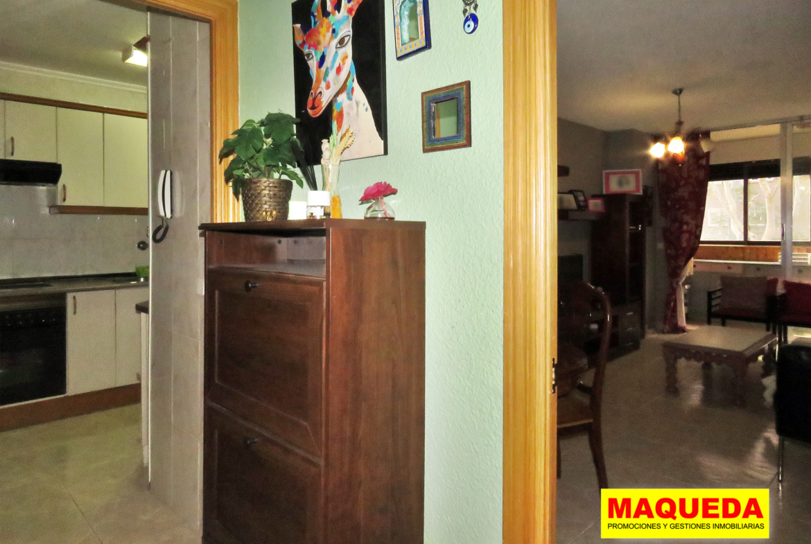 Hall de entrada con acceso al salón a la derecha y puerta de la cocina a la izquierda