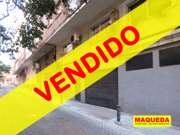 Fachada del local en venta en el centro de Alcorcón - Polvoranca con etiqueta de VENDIDO