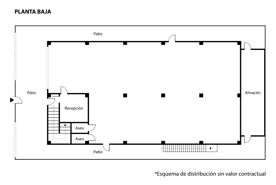 Plano de planta baja de la nave en alquiler en Alcorcón