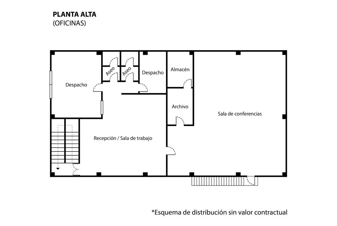 Plano de planta alta de la nave en alquiler en Alcorcón