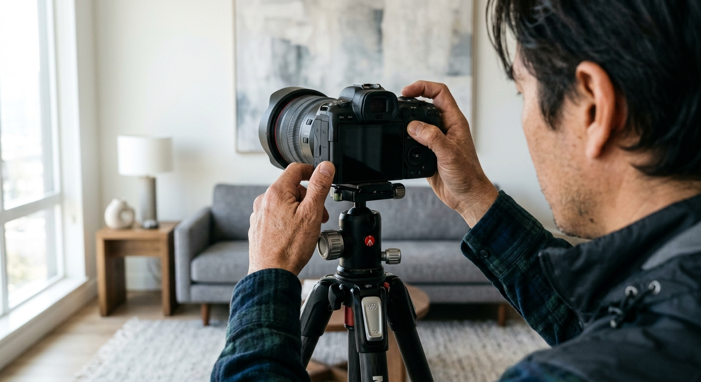 Fotografo realizando reportaje para vender un piso en Alcorcón