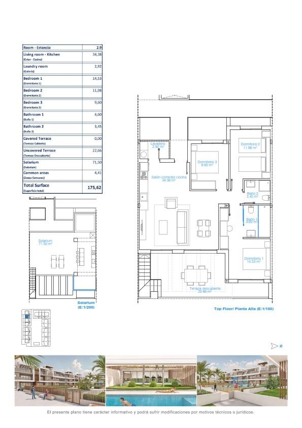 Top-floor layout showing living area, bedrooms, bathrooms, and terraces with labeled measurements and areas