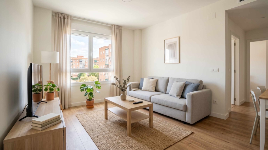 Preparación de vivienda para alquilar en Alcorcón con salón limpio y ordenado