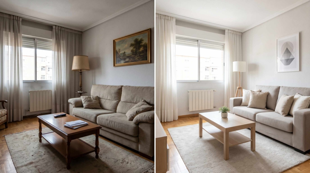 Comparativa de un piso antes y después de prepararlo para alquilar en Alcorcón