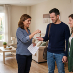 Propietario entregando llaves al inquilino en un piso en Alcorcón