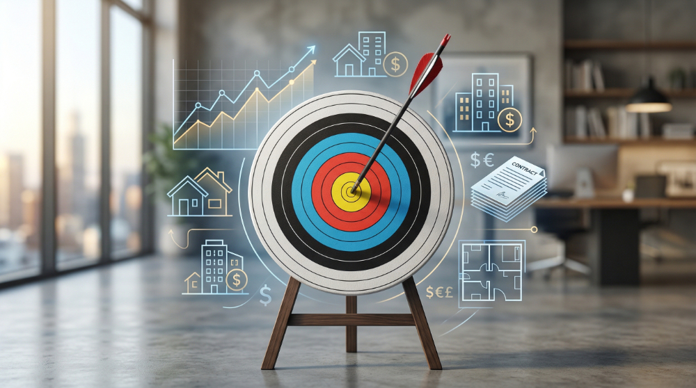 Representación conceptual del precio de mercado de una vivienda acertando en el valor adecuado