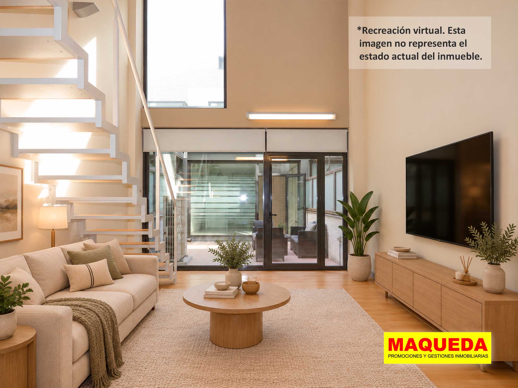 Salón del loft en venta en Alcorcón con home staging virtual