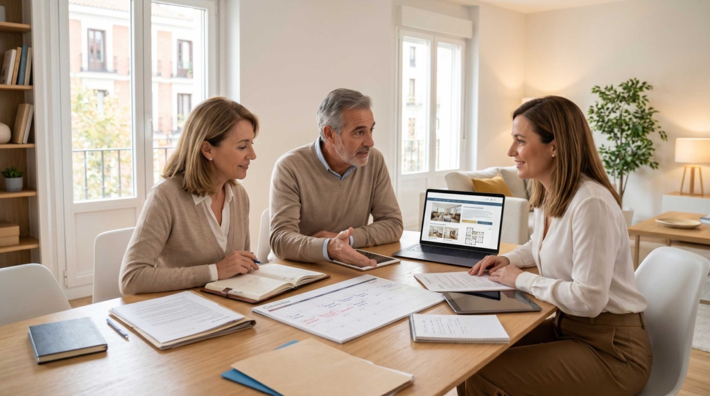 asesor inmobiliario ayudando a propietarios a vender y comprar vivienda