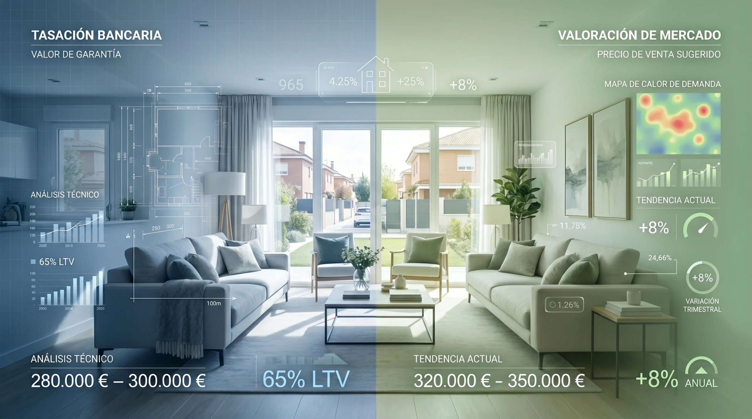 Interior de vivienda en Alcorcón con representación visual de tasación inmobiliaria y valoración de mercado