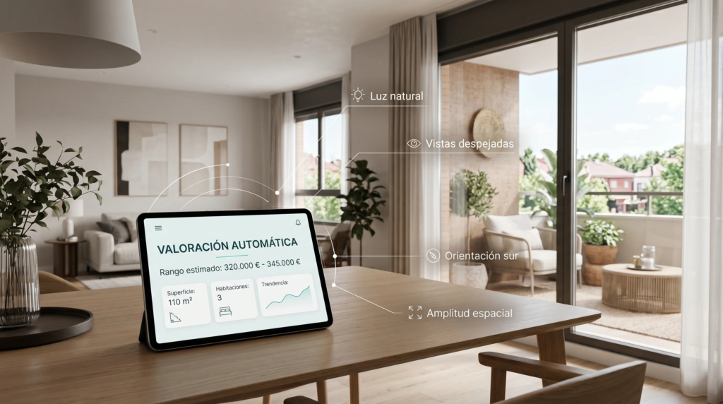 Tablet con valoración automática de vivienda frente a características reales del inmueble en Alcorcón
