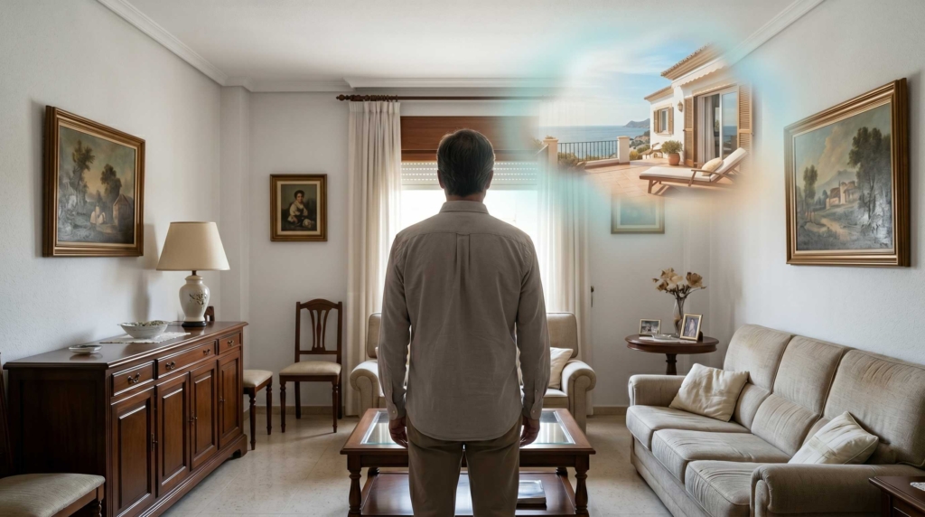 persona en vivienda heredada pensando en comprar casa en la playa