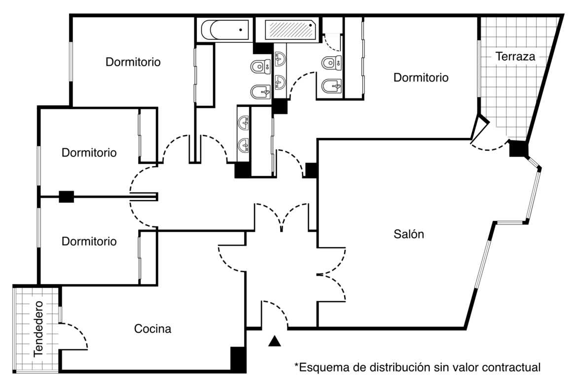 Plano del piso en venta con garaje y trastero en Alcorcón centro