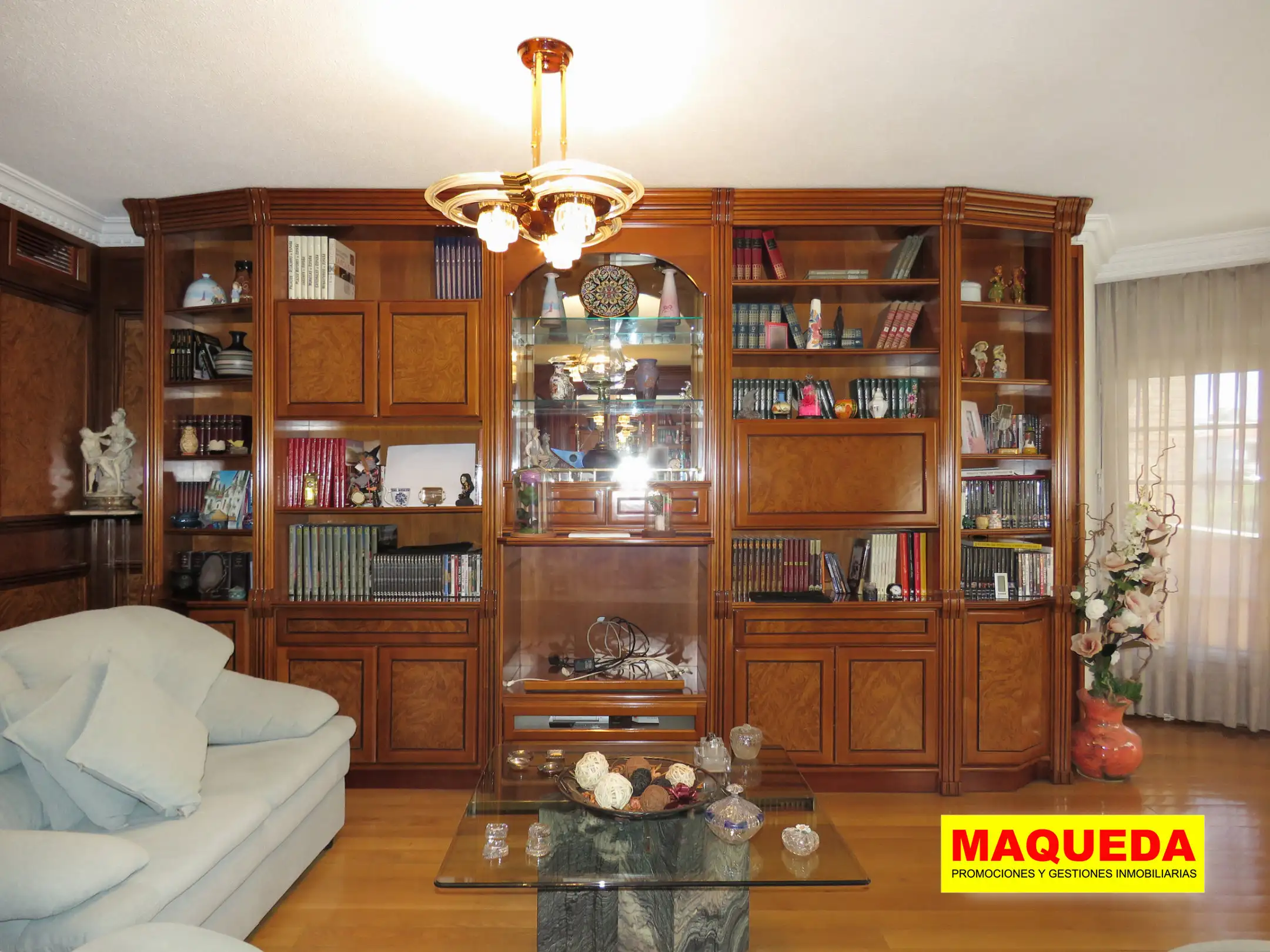 Mural de madera en salón del piso en venta con garaje y trastero en Alcorcón Centro