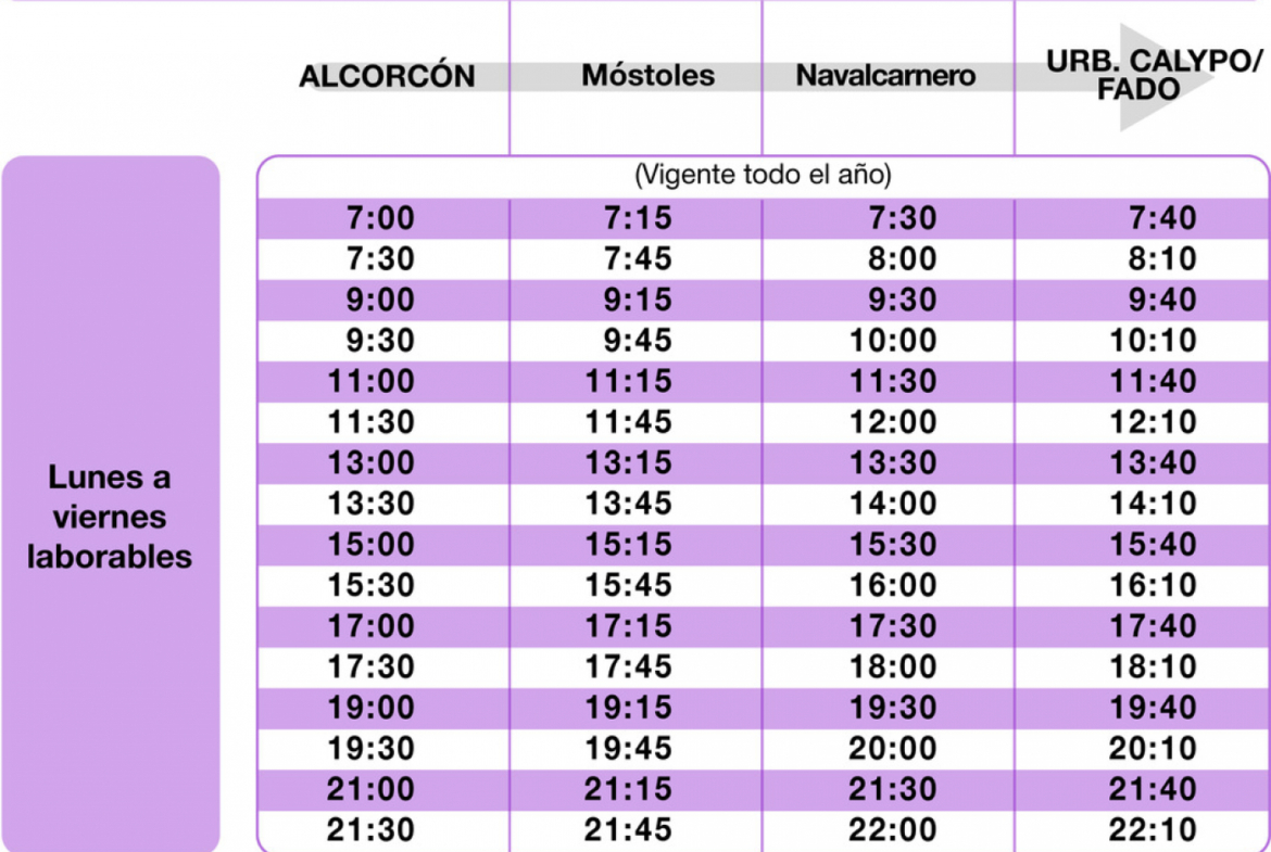 Horario de autobuses del apartamento en alquiler en Calypo-Fado