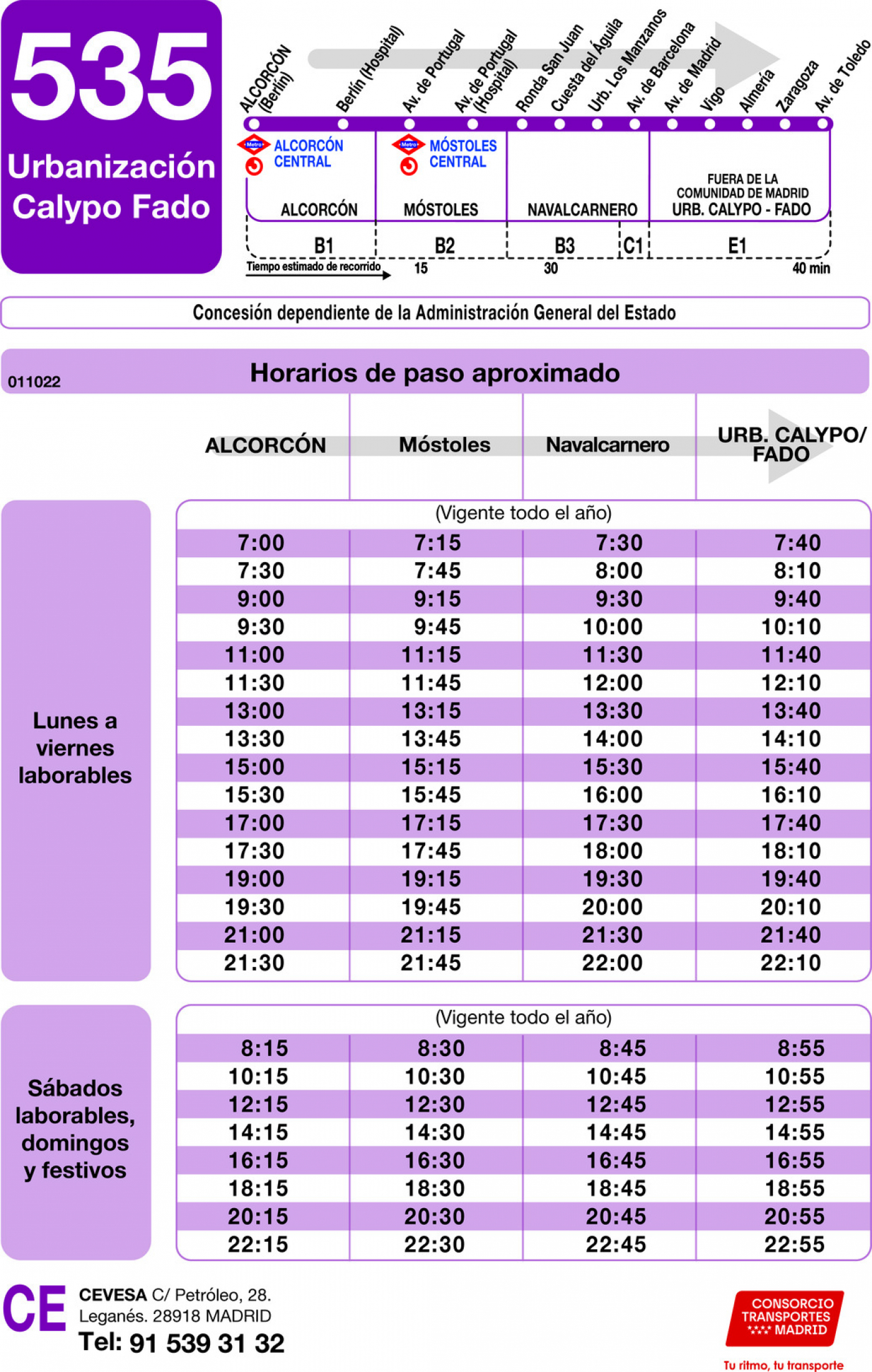 Horario de autobuses del apartamento en alquiler en Calypo-Fado