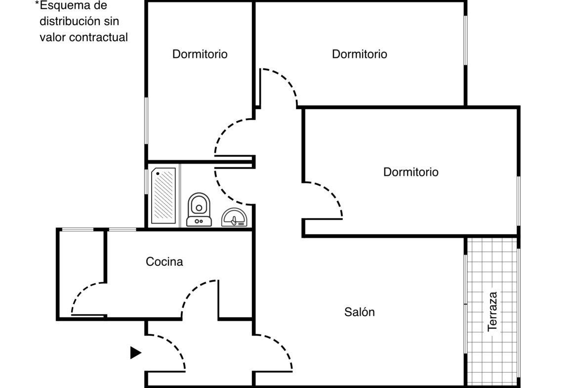 Plano del piso en venta en zona centro de Alcorcón, junto a calle Mayor
